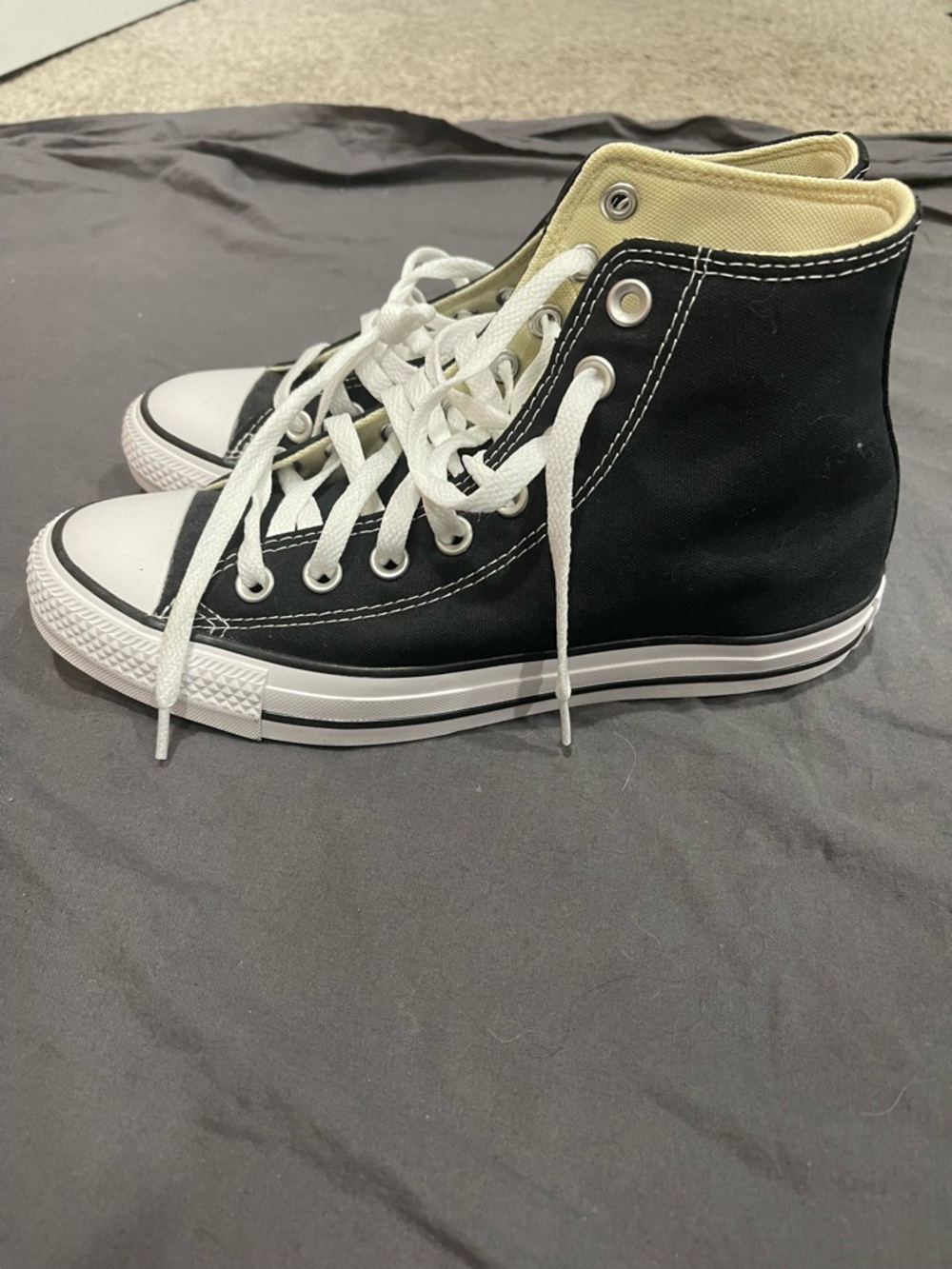 High-Top Canvas Sneakers in Black with White Accents - Picture 3 of 9